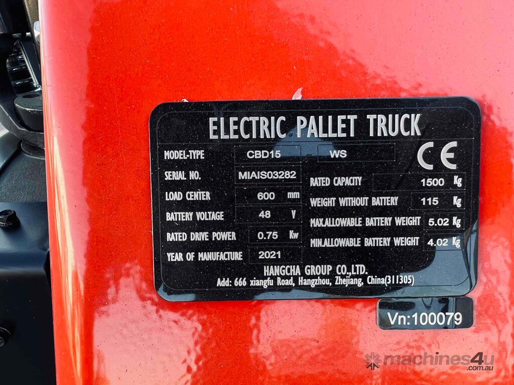 Hangcha 1.5t Pallet Truck CBD15-WS - 10 Amp Electric 1.4m Turn Radius